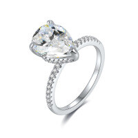 wholesale S925 Silver Europe and US Cross-Border New 8*12mm Pear-Shaped Moissanite Princess Flower Ring for Women, Popular Style Wholesale from Manufacturers-Silver inlaid pear-shaped 8*12mm zircon &gt; US size 8#