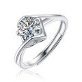 wholesale S925 Silver Moissanite Angel's Kiss Adjustable Ring Fashion Jewelry Ready for Wholesale-0-5
