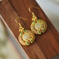 wholesale Certified new Chinese-style vintage cloisonné enamel jade earrings, small ethnic-style earrings, Hetian jade ear accessories, ear pendants-0-1