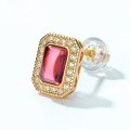 wholesale S925 Sterling Silver New Korean Light Luxury Geometric Garnet Stud Earrings, Simple and Fashionable Wholesale from Manufacturer-0-2