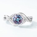 wholesale 925 Sterling Silver Cross-Border Wish Wave-Shaped Cultivated Alexandrite Ring, Minimalist Niche Index Finger Ring with a Premium Feel-0-2