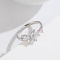 wholesale S925 Sterling Silver Niche Design Butterfly Ring for Women with Small Pink Diamond Heart, Temu's Popular Accessory-0-2