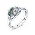 wholesale S925 Sterling Silver 25 Carat Small-Design Natural Moss Agate Ring with Green Moss Gemstone for Export-0-4