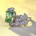 wholesale S925 Silver Green Diamond Ring by Zhuozhifan, New Style, Leaf-Inspired Fresh and Elegant Design with High-Carbon Diamond Inlay, Niche and Unique for Women-0-1