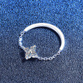 S925 Silver Light Luxury Clover Ring with Moissanite, Minimalist and Versatile for Daily Commute-0-0