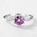 wholesale S925 sterling silver inlaid with color gemstones, live new simple geometric lab-grown alexandrite ring, versatile and stylish-0-3