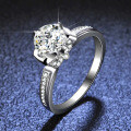 Sterling Silver Six-Prong Moissanite Ring, Floral Petal Design for Women-0-0