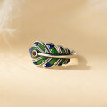 wholesale S925 Sterling Silver Personalized Trendy Literary Retro Niche Design Peacock Feather Ring R02770-0-2