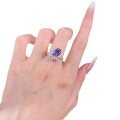 wholesale 925 Silver Synthetic Sapphire Ring Oval 7*9 Ice Flower Design High-End New Women's Ring-0-4