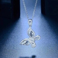 wholesale 925 Sterling Silver with Zircon Butterfly Pendant Necklace, Light Luxury Fashion Versatile Elegant Advanced Sparkling Necklace-xb547-white gold