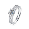925 Sterling Silver Double Row Micro Pave Four Prong Moissanite Ring-0-3