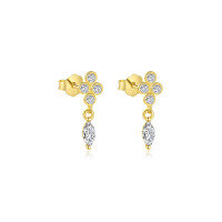 wholesale S925 Sterling Silver Marquise Zirconia Drop Dangle Earrings With Crystal Accents And Tassel-E4815-Gold/Pair of Ovals 925 Silver