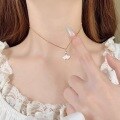 wholesale S925 Sterling Silver Maker's Three Lives Lucky Mother-of-Pearl Ginkgo Leaf Necklace for Women, High-End Design, Niche Collarbone Jewelry-0-1