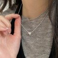wholesale S925 Sterling Silver Minimalist Delicate Love Heart Pendant Necklace for Women, Small and Fresh, Forest Style, Trendy Collarbone Chain-0-3