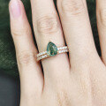 wholesale S925 Sterling Silver Plated 18k Gold Fashion Stackable Natural Moss Agate Ring Gemstone Ring Teardrop Set Ring-0-2