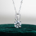 Sterling Silver 1-Carat Moissanite Pendant Necklace for Women, Classic Four-Prong Setting, Factory Direct Dropshipping-0-0