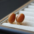 wholesale S925 silver inlaid natural aged beeswax ear clips with chicken oil yellow amber, stylish minimalist earrings-0-5