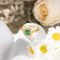 wholesale S925 silver plated with 18k gold, 6*6mm Italian retro cultured emerald sugar loaf ring for women, same as Xiaohongshui style-0-2