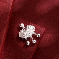 wholesale 990 Sterling Silver Baby Longevity Pendant, Girls' Hollow-Out Fortune Lock, Infant Silver Locket for Full Moon Gift-Small Longevity and Wealth Lock (approximately 4g) >990 Pure Silver