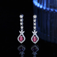 wholesale Metal material, cross-border long colorful zircon earrings for women, small and unique temperament versatile ear drops, new popular trendy fashion ear accessories-4*5 (red zircon) earrings