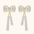wholesale Sterling Silver Light Luxury High-End Bow Mosaic Moissanite Earrings for Women with Elegant Tassel Long Drop Full Stone Ear Accessories-0-0