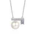 wholesale S925 Sterling Silver Women's Moissanite Light Luxury Micro-Set Flawless Freshwater Pearl Pendant Collarbone Necklace, Versatile and Elegant-0-4