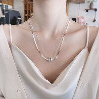 wholesale S925 Sterling Silver Korean-style Minimalist Double-layer Wish-fulfilling Snake Chain Elegant and Versatile Women's Necklace-589L/approximately 11.3g 925 silver