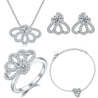 wholesale S925 Sterling Silver Cross-Border Hit High-End Replica Jewelry Set Four-Piece Crown Ring Necklace Earrings-Bracelet 925 Silver