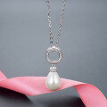 wholesale S925 Sterling Silver Korean Cross-Border Minimalist Zircon Necklace for Women, Diamond-Inlaid Hollow Round Pearl Pendant Collarbone Chain-0-3