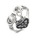 wholesale S925 pure retro creative victory peace lock pendant ring ethnic style fashionable open ring-0-6