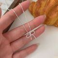 wholesale S925 Sterling Silver Dainty Minimalist Bow Necklace for Women, Summer New Release, Versatile Niche Collarbone Chain-0-3