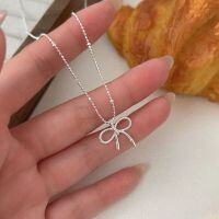wholesale S925 Sterling Silver Dainty Minimalist Bow Necklace for Women, Summer New Release, Versatile Niche Collarbone Chain-Sterling silver