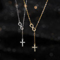 wholesale S925 Silver Nalan Fresh and Sweet Style Niche Design Inlaid Diamond Cross Figure-8 Infinity Necklace Y01771-0-0