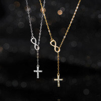 wholesale S925 Silver Nalan Fresh and Sweet Style Niche Design Inlaid Diamond Cross Figure-8 Infinity Necklace Y01771-S925 silver necklace gold 925 silver