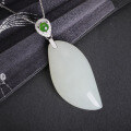 wholesale 925 Sterling Silver Embroidered Willow Leaf Hetian Jade Pendant for Vintage Style Hanfu Qipao Necklace-0-2
