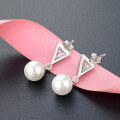 wholesale S925 Sterling Silver Triangle Shell Pearl Earrings for Women, European and American Ins Style, Minimalist Niche Design Ear Accessories Wholesale-0-3
