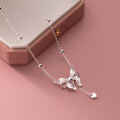 wholesale S925 Sterling Silver Ins-style Bow Pearl Necklace Autumn Luxury Delicate Women's Choker Y00005-0-0