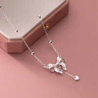 wholesale S925 Sterling Silver Ins-style Bow Pearl Necklace Autumn Luxury Delicate Women's Choker Y00005-S925 silver necklace spring buckle 925 silver