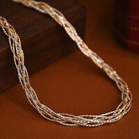 wholesale 925 silver plated with 18K gold and rose gold triple-color necklace, Italian style woven chain, hot on Xiaohongshu-18 inches 925 silver