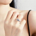 Silver Moissanite Ring Four Prong Sparkling Diamond-0-3