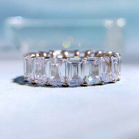 wholesale S925 Silver New Style 4*6 Rectangular Pagoda European and American Ins Fashion Versatile Ring for Women-R440 White Diamond No. 5
