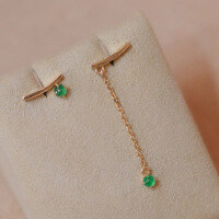 wholesale S925 sterling silver small and exquisite elegant long tassel earrings for women with gold bead chain and emerald-BE0118-Gold>925 Silver