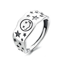 wholesale S925 Sterling Silver Trendy Personality Star Smiley Face Ring Ins Playful Cute Fashion Finger Ring Jewelry for Women-YJ264/approx. 3g Adjustable opening