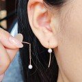wholesale S925 Sterling Silver Gold-Plated Minimalist Freshwater Pearl Earrings Long Ear Threads Fashionable Light Luxury Women's Jewelry-0-1