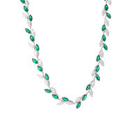 wholesale 925 Silver Xiaohongshu Hot-Selling Large Set Necklace with 45*9mm Marquise Moissanite Leaf Full Diamond Simulated Emerald-Simulated Emerald + 5A Zircon (Spot)  40cm