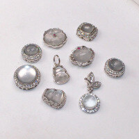 wholesale S925 silver spacer beads with natural water foam jade floral components for DIY jewelry crystal gemstone bracelet-Square