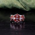wholesale S925 Sterling Silver Luxury Garnet Ring with Natural Topaz Floral Jewelry Women's Hand Accessory-0-0