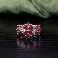 wholesale S925 Sterling Silver Luxury Garnet Ring with Natural Topaz Floral Jewelry Women's Hand Accessory-Natural Garnet Ring US Size 8