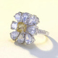 wholesale S925 Silver New Imported High Carbon Diamond 6*6 Yellow Diamond Ring Cluster Flower Setting Wedding Ring-0-2