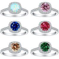 wholesale S925 Sterling Silver Inlaid Opal Emerald Ruby Garnet Sapphire Topaz Crystal Gemstone Women's Wholesale Ring-Champagne US size 5#